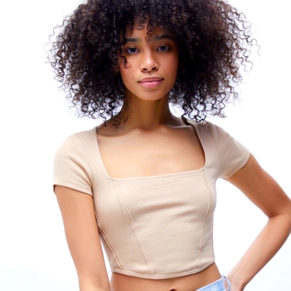 PACSUN BROWN BUSTIER CROP TOP SHORT SLEEVE